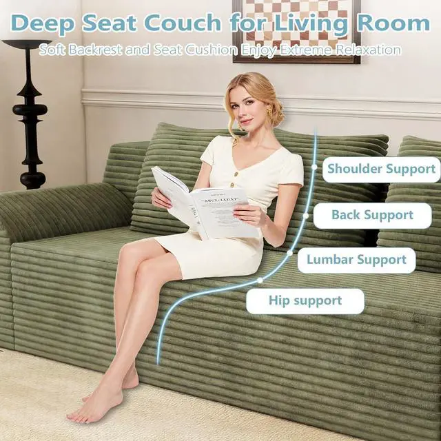 Alt view image 6 of 7 - 71"Cloud Loveseat Sofa,Modern 2-Seater Boneless Couch with 3Pillows & Side Pocket,Soft Corduroy Love seat,Compressed Foam,Deep Seat,No Assembly for Living Room,Bedroom,Apartment(Tilted Armrest,Green)