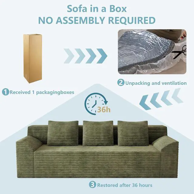 Alt view image 7 of 7 - 71"Cloud Loveseat Sofa,Modern 2-Seater Boneless Couch with 3Pillows & Side Pocket,Soft Corduroy Love seat,Compressed Foam,Deep Seat,No Assembly for Living Room,Bedroom,Apartment(Tilted Armrest,Green)