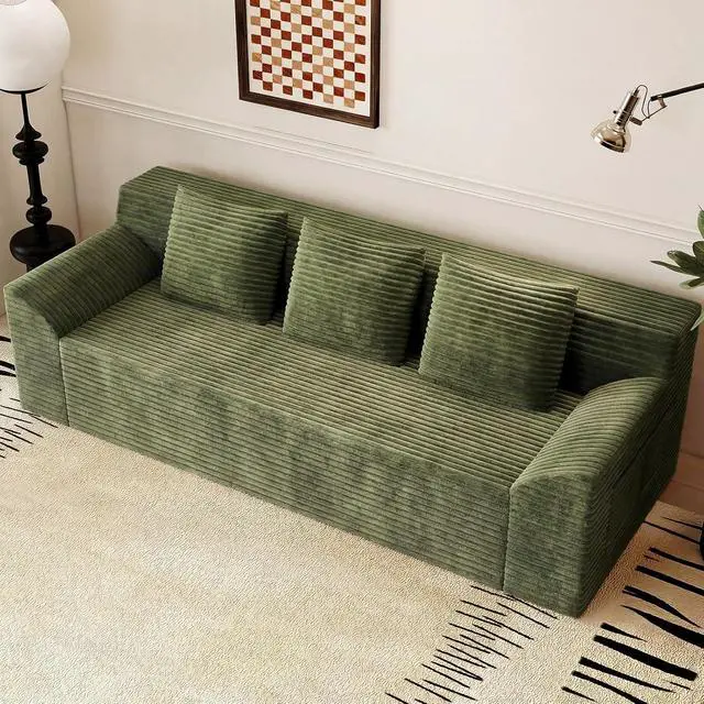 Alt view image 5 of 7 - 71"Cloud Loveseat Sofa,Modern 2-Seater Boneless Couch with 3Pillows & Side Pocket,Soft Corduroy Love seat,Compressed Foam,Deep Seat,No Assembly for Living Room,Bedroom,Apartment(Tilted Armrest,Green)