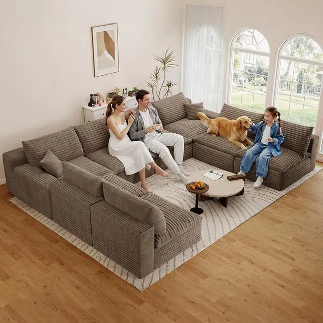 Alt view image 3 of 7 - 136" Oversized Cloud Sectional Couch with U-Shaped Chaise,8-Seater Corduroy Viral Boneless Sofa,Memory Foam Couches in a Box with Deep Seat for Living Room,No Assembly Required, Camel