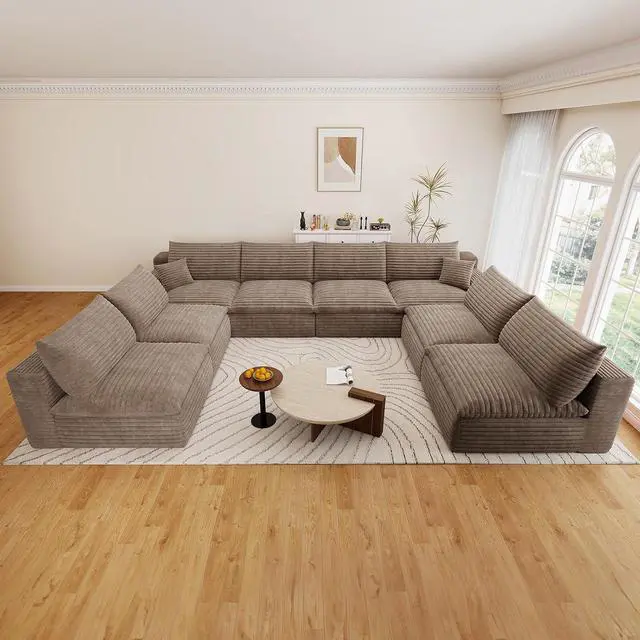 Main image of 136" Oversized Cloud Sectional Couch with U-Shaped Chaise,8-Seater Corduroy Viral Boneless Sofa,Memory Foam Couches in a Box with Deep Seat for Living Room,No Assembly Required, Camel