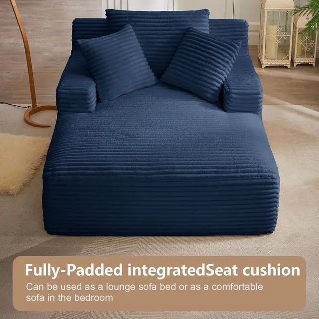 Alt view image 6 of 6 - 49.2" Oversized Chaise Lounge Chair Indoor,Corduroy Boneless Reading Chair with 3 Pillows,Deep Seat Cloud Sofa Bed,Comfy Modern Sleeper Chairs in Box for Living Room Bedroom,No Assembly(Blue)