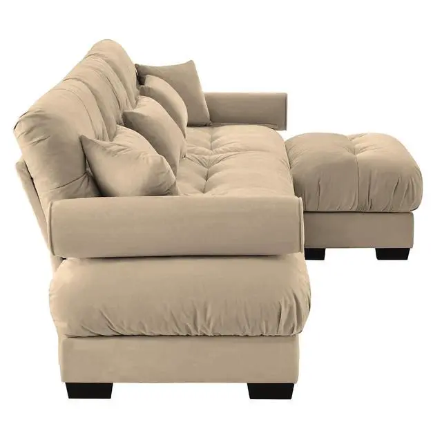 Alt view image 6 of 6 - 130"W Modular Sectional Sofa with Ottoman, Oversized 3-Seater Couch with Waist & Throw Pillows, Comfy Velvet Deep Seat Upholstered Sofa for Living Room, Apartment (Camel,3-Seater with Ottoman)