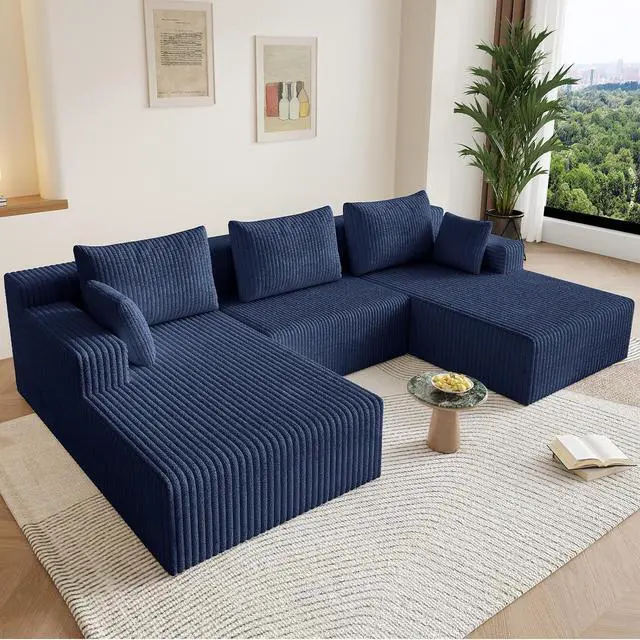 Main image of 107" W Cloud Sectional Couch,Modern U-Shaped Cloud Couch with Deep Seat,Comfy Corduroy 3-Seater Sofa,Memory Foam Sofa for Living Room,No Assembly (Blue)