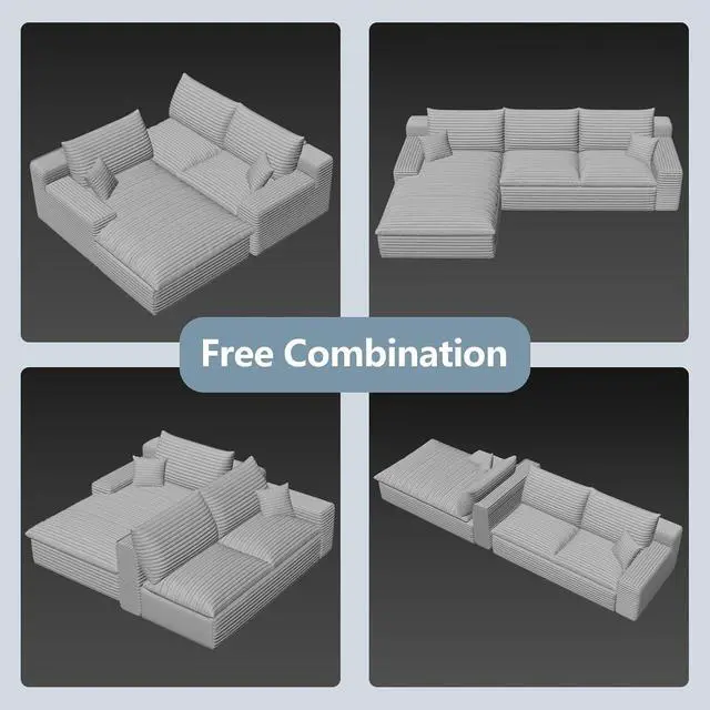 Alt view image 6 of 7 - 107" Cloud Sectional Couch with L-Shape Chaise, Modern Corduroy Viral Boneless Sofa for Living Room,Memory Foam Couches in a Box with Deep Seat,No Assembly Required (Green,Left-Facing Chaise)