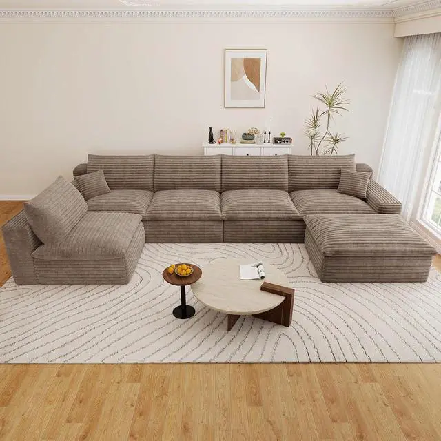 Alt view image 7 of 7 - 136" Cloud Sectional Couch with U-Shaped Chaise,5-Seater Corduroy Viral Boneless Sofa with Ottoman,Memory Foam Couches in a Box with Deep Seat for Living Room,No Assembly Required, Camel