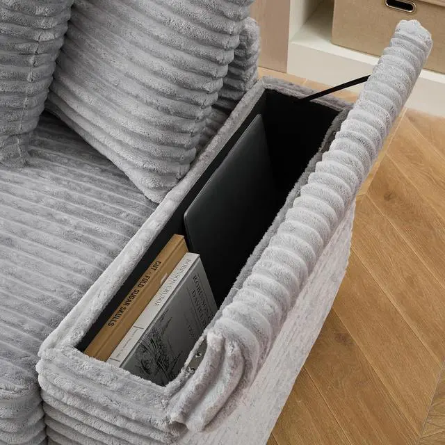 Alt view image 4 of 7 - 111" W Modular Sectional Sofa with 8 Pillows, Comfy Corduroy Cloud Couch with Cup Holders & Storage, L-Shaped Modern 4-Seater Sofa for Living Room or Apartment(Grey, Reversible Chaise)