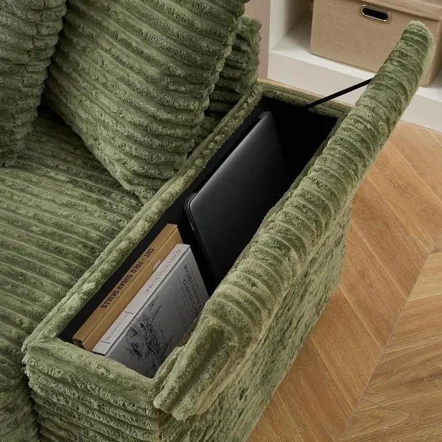 Alt view image 4 of 7 - 111" W Modular Sectional Sofa with 8 Pillows, Comfy Corduroy Cloud Couch with Cup Holders & Storage, L-Shaped Modern 4-Seater Sofa for Living Room or Apartment(Green, Reversible Chaise)