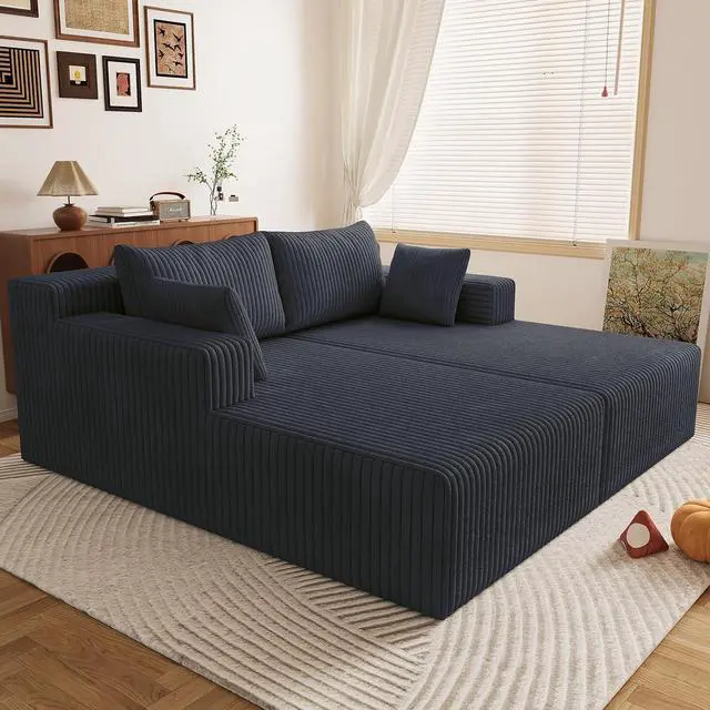 Alt view image 5 of 7 - 71" Oversized Chaise Lounge Chair,Sectional Double Lounge Chaise with Pillows,Upholstered Corduroy Boneless Lounge Chair,Fluffy Modern Loveseat Sleeper Sofa for Living Room Bedroom(Dark Grey)