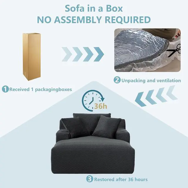 Alt view image 7 of 7 - 49.2" Oversized Chaise Lounge Chair Indoor,Faux Fur Boneless Reading Chair with Cup Holder&Side Pockets,Cloud Sofa Bed,Comfy Modern Sleeper Chairs in Box for Living Room,No Assembly(Dark Grey)