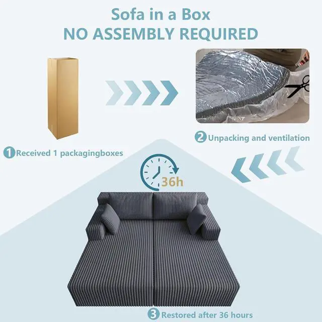 Alt view image 7 of 7 - 71" Oversized Chaise Lounge Chair,Sectional Double Lounge Chaise with Pillows,Upholstered Corduroy Boneless Lounge Chair,Fluffy Modern Loveseat Sleeper Sofa for Living Room Bedroom(Dark Grey)