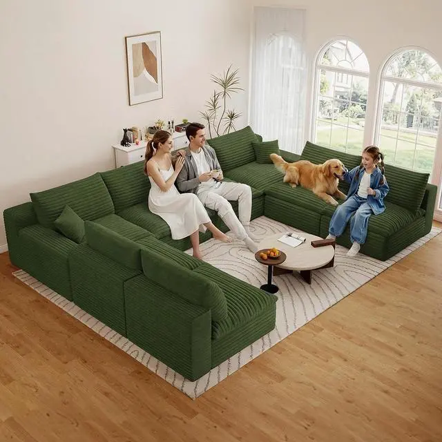 Main image of 136" Oversized Cloud Sectional Couch with U-Shaped Chaise,8-Seater Corduroy Viral Boneless Sofa,Memory Foam Couches in a Box with Deep Seat for Living Room,No Assembly Required, Green