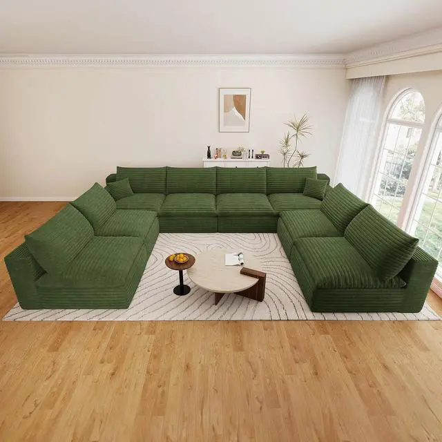 Alt view image 3 of 7 - 136" Oversized Cloud Sectional Couch with U-Shaped Chaise,8-Seater Corduroy Viral Boneless Sofa,Memory Foam Couches in a Box with Deep Seat for Living Room,No Assembly Required, Green