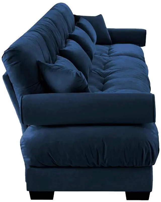 Alt view image 6 of 6 - 166" Modular Sectional Sofa, Oversized 4-Seater Velvet Cloud Couch with Waist & Throw Pillows, Deep Seat Upholstered Sofa for Living Room, Bedroom & Small Spaces (Blue, 4-Seater)