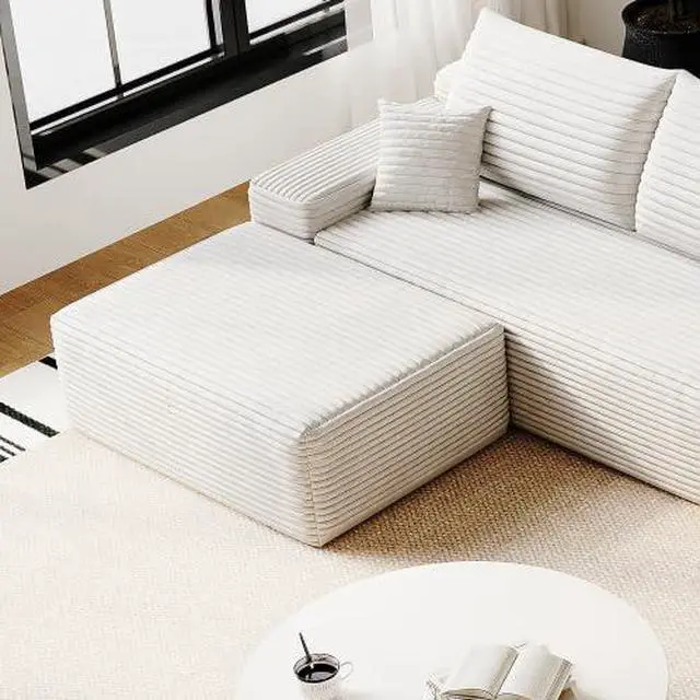 Main image of 37.4" Ottoman Seat, Corduroy Upholstered Deep Seat, Comfy Cloud Couch with Movable Ottoman, DIY Combination, Plush Corduroy, White