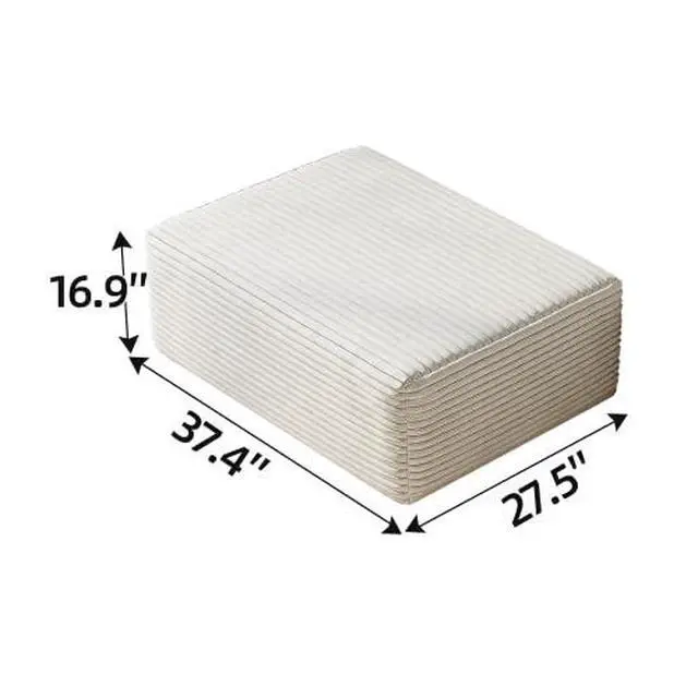 Alt view image 2 of 2 - 37.4" Ottoman Seat, Corduroy Upholstered Deep Seat, Comfy Cloud Couch with Movable Ottoman, DIY Combination, Plush Corduroy, White