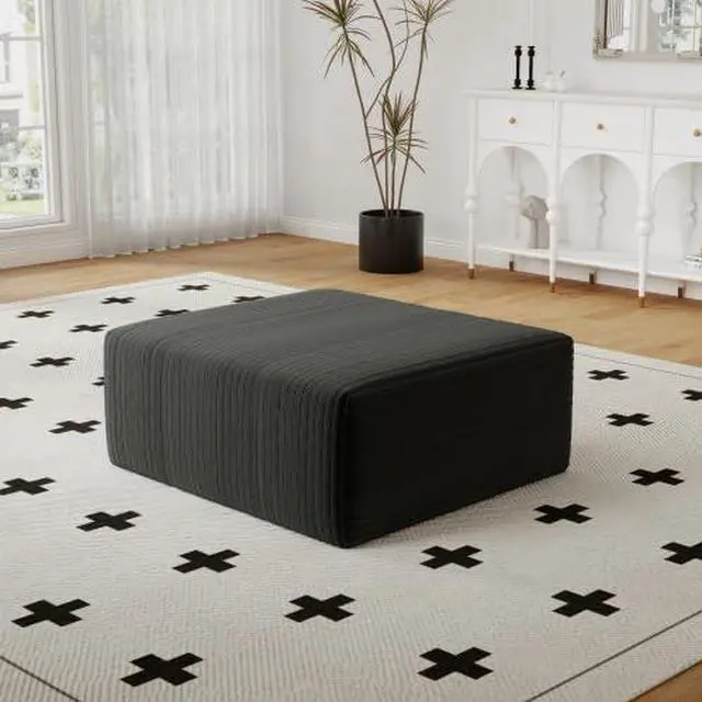 Main image of 27.5" Ottoman Seat, Corduroy Upholstered Deep Seat, Comfy Cloud Couch with Movable Ottoman, DIY Combination, Plush Corduroy, Black