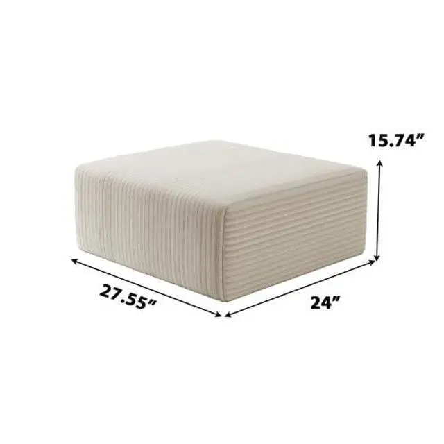 Alt view image 2 of 2 - 27.5" Ottoman Seat, Corduroy Upholstered Deep Seat, Comfy Cloud Couch with Movable Ottoman, DIY Combination, Plush Corduroy, White