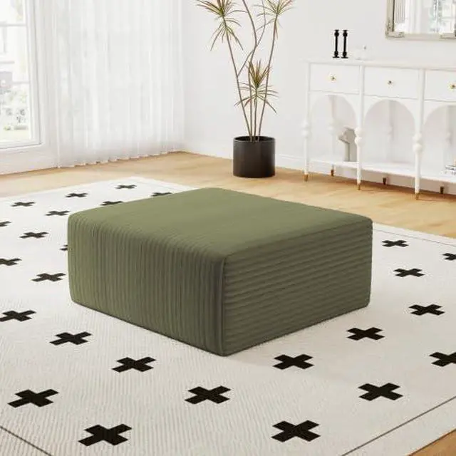 Main image of 27.5" Ottoman Seat, Corduroy Upholstered Deep Seat, Comfy Cloud Couch with Movable Ottoman, DIY Combination, Plush Corduroy, Green