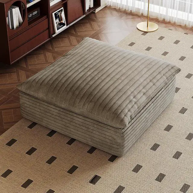 Alt view image 3 of 3 - 39.4" Ottoman Seat, Corduroy Upholstered Deep Seat, Comfy Cloud Couch with Movable Ottoman, DIY Combination, Plush Corduroy, Camel