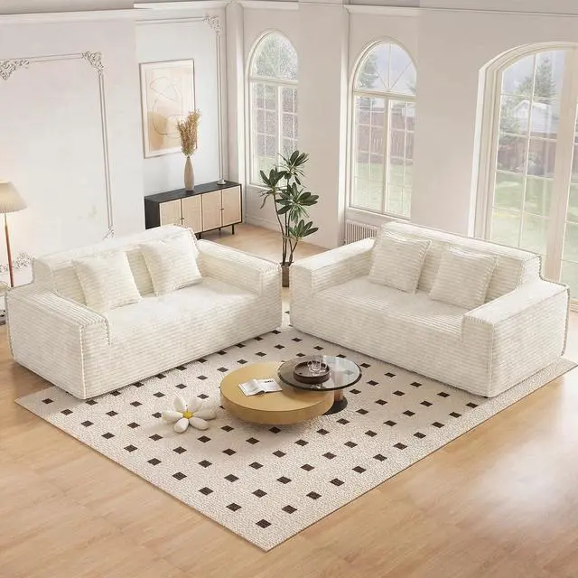 Main image of 75'' Modern Cloud Loveseat Sofa Set of 2, No Assembly Required Comfy Deep Seat Couches 2 pcs for Living Room, Bedroom, Apartment (Corduroy-Beige)