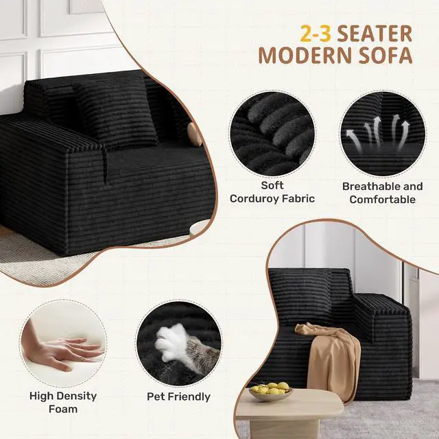 Alt view image 6 of 7 - 75'' Cloud Loveseat Sofa, No Assembly Required Comfy Deep Seat Couches 1 pcs for Living Room, Bedroom, Apartment
