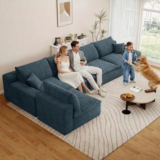 Main image of 136" Oversized Cloud Sectional Couch with L-Shaped Chaise,5-Seater Corduroy Viral Boneless Sofa,Memory Foam Couches in a Box with Deep Seat for Living Room,No Assembly Required,Blue