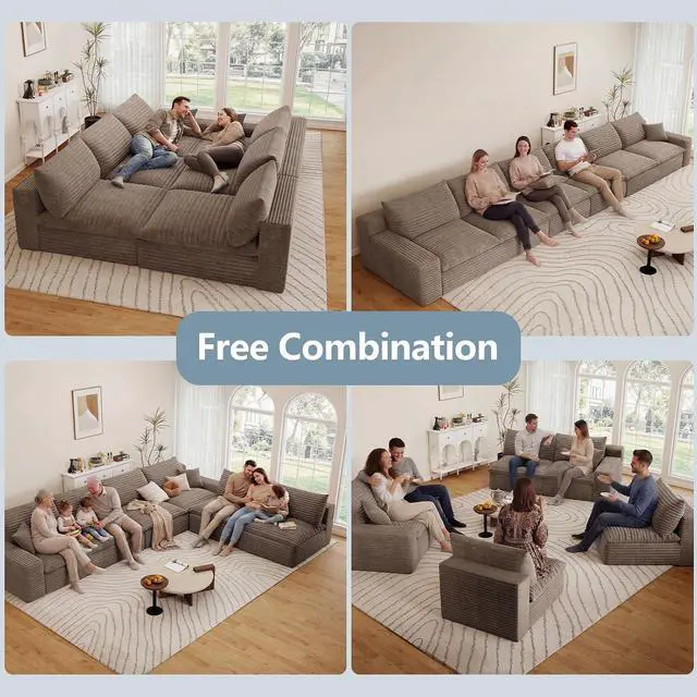 Alt view image 4 of 7 - 136" Oversized Cloud Sectional Couch with U-Shaped Chaise,6-Seater Corduroy Viral Boneless Sofa,Memory Foam Couches in a Box with Deep Seat for Living Room,No Assembly Required, Camel