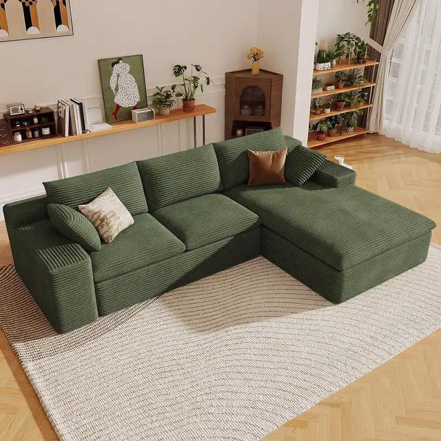 Main image of 107" Cloud Sectional Couch with L-Shape Chaise,Corduroy Viral Boneless Sofa for Living Room,Modern Memory Foam Couches in a Box with Deep Seat,No Assembly Required (Green,Right-Facing Chaise)