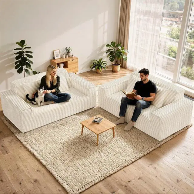 Alt view image 7 of 7 - 75'' Modern Cloud Loveseat Sofa Set of 2, No Assembly Required Comfy Deep Seat Couches 2 pcs for Living Room, Bedroom, Apartment (Corduroy-Beige)