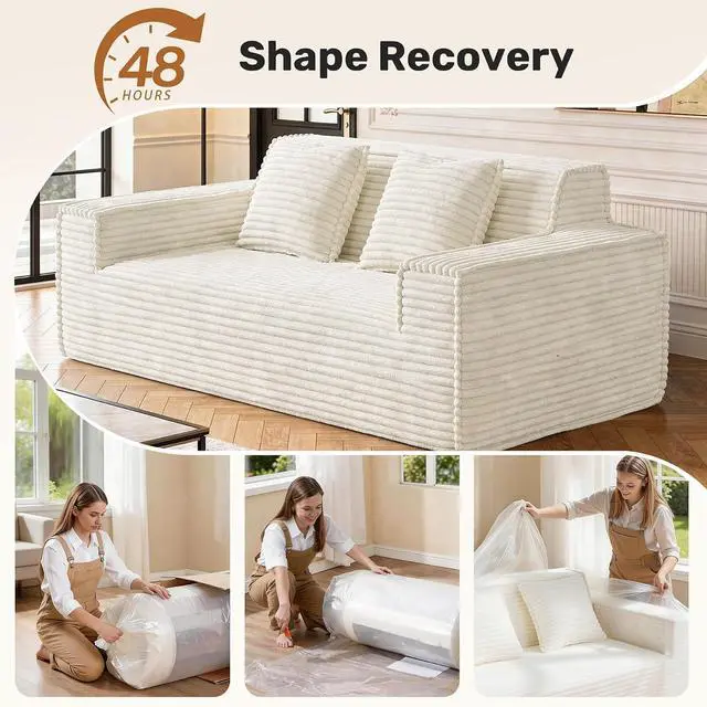 Alt view image 4 of 7 - 75'' Modern Cloud Loveseat Sofa Set of 2, No Assembly Required Comfy Deep Seat Couches 2 pcs for Living Room, Bedroom, Apartment (Corduroy-Beige)