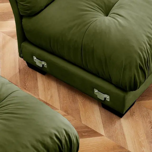 Alt view image 5 of 6 - 93.7" Oversized Loveseat Sofa, Modern Velvet 2-Seat Couch with Waist & Throw Pillows, Upholstered Deep Seat Cloud Couch for Living Room, Bedroom & Small Spaces (Olive Green,2 Seater)