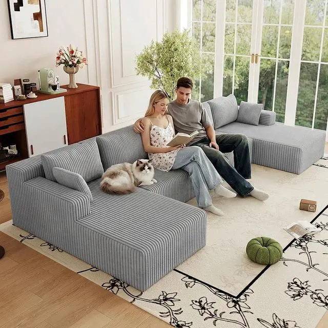 Main image of 160" Cloud Sectional Couch,Modern U-Shaped Cloud Couch with Deep Seat,Comfy Corduroy 5-Seater Sofa,Memory Foam Sofa for Living Room,No Assembly (Light Grey)