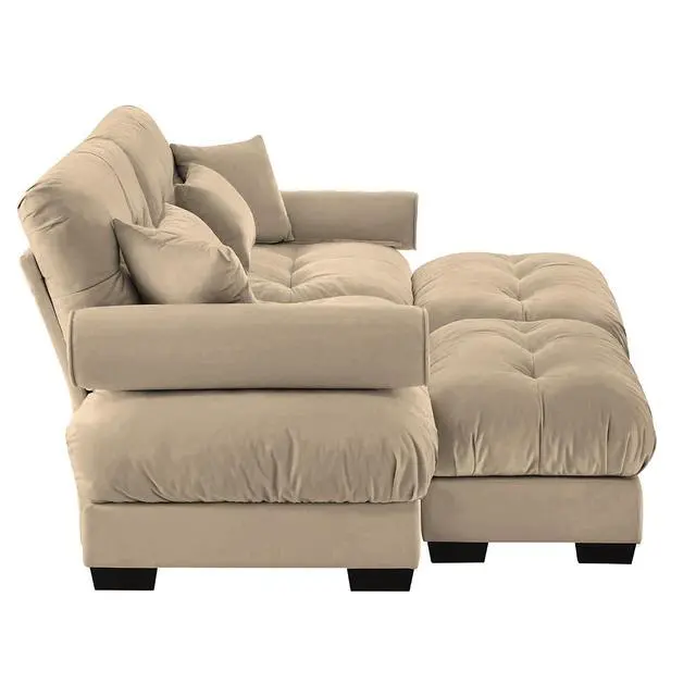 Alt view image 6 of 6 - 93.7" Oversized Loveseat Sofa with 2 Ottomans, Modern Velvet 2-Seat Couch with Waist & Throw Pillows, Upholstered Deep Seat Cloud Couch for Living Room, Bedroom (Camel,2 Seater with 2 Ottomans)