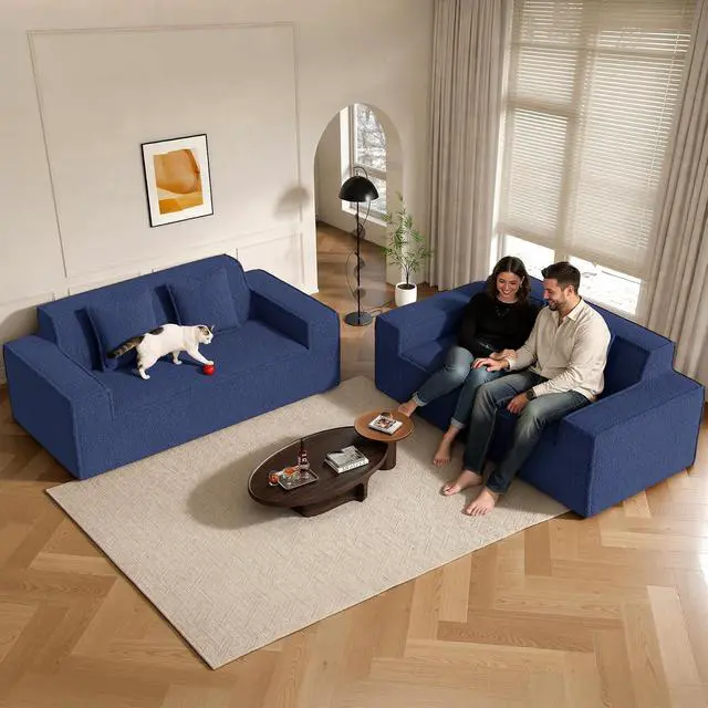 Alt view image 4 of 7 - 75'' Cloud Loveseat Sofa, No Assembly Required Comfy Deep Seat Teddy Couches 1 pcs for Living Room, Bedroom, Apartment(Teddy Fabric-Blue)