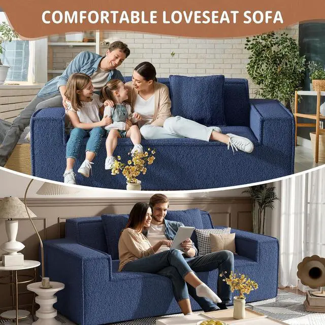 Alt view image 3 of 7 - 75'' Cloud Loveseat Sofa, No Assembly Required Comfy Deep Seat Teddy Couches 1 pcs for Living Room, Bedroom, Apartment(Teddy Fabric-Blue)