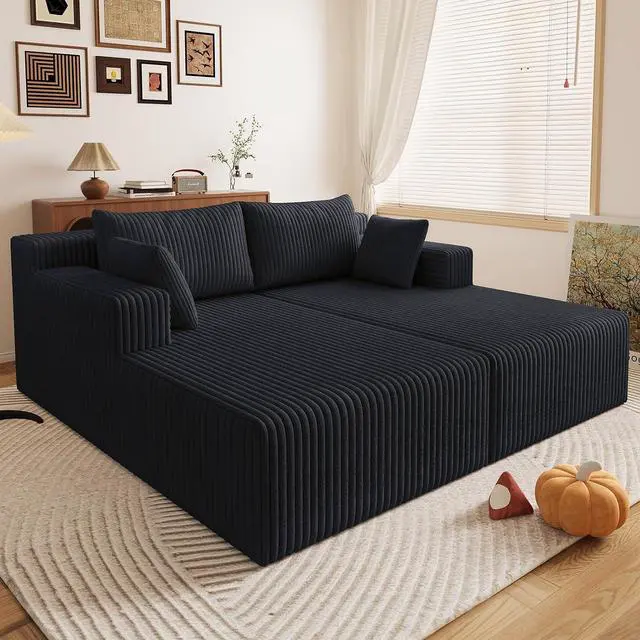 Main image of 71"Oversized Chaise Lounge Chair,Sectional Double Lounge Chaise with Pillows, Upholstered Corduroy Boneless Lounge Chair, Fluffy Modern Loveseat Sleeper Sofa for Living Room or Bedroom (Black)