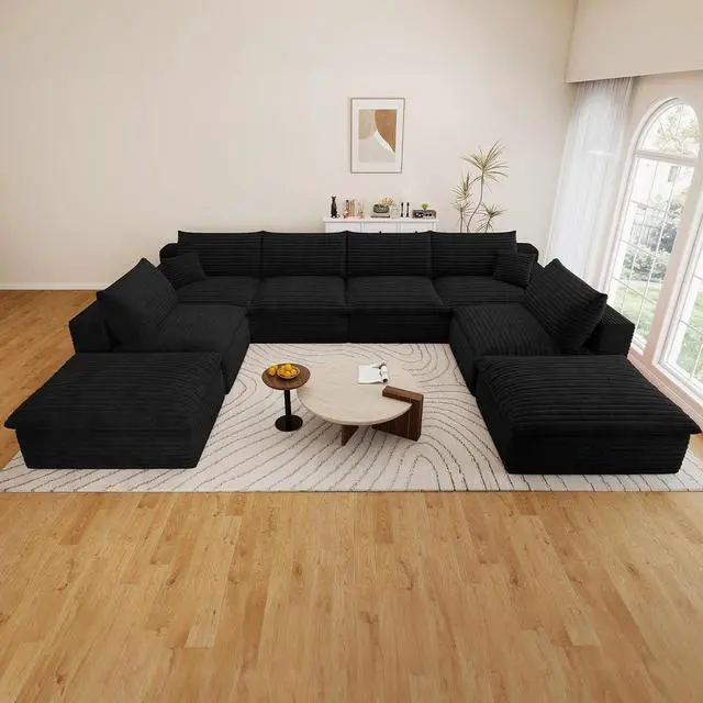 Alt view image 3 of 7 - 136" Oversized Cloud Sectional Couch with U-Shaped Chaise,8-Seater Corduroy Viral Boneless Sofa,Memory Foam Couches in a Box with Deep Seat for Living Room,No Assembly Required, Black