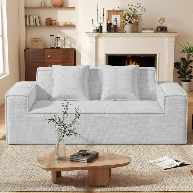 Main image of 77'' Modern Small Loveseat, No Assembly Required Cloud Sofa Cloud Sofa Boneless Couches with 2 pcs Pillows for Living Room, Apartment(Polar Fleece-Grey)
