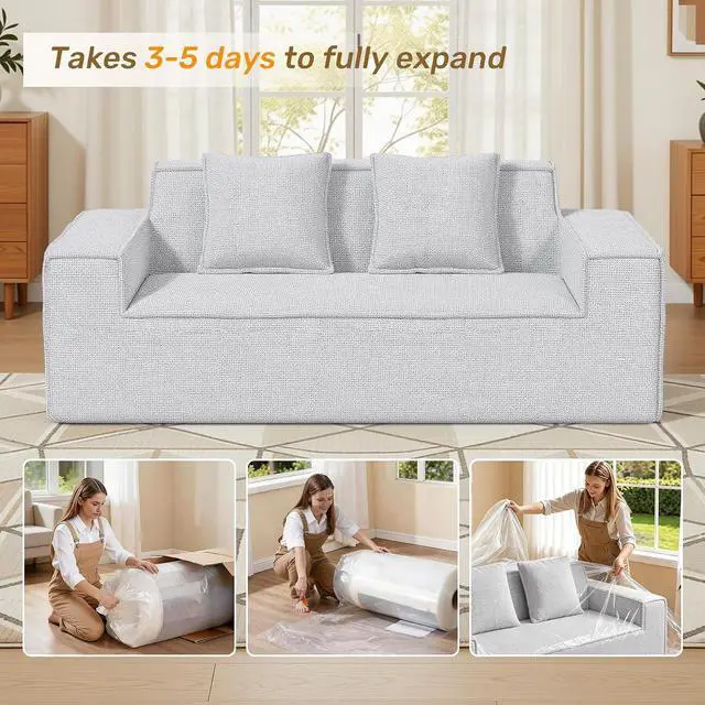 Alt view image 3 of 7 - 77'' Modern Small Loveseat, No Assembly Required Cloud Sofa Cloud Sofa Boneless Couches with 2 pcs Pillows for Living Room, Apartment(Polar Fleece-Grey)