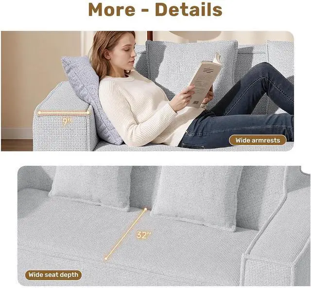 Alt view image 5 of 7 - 77'' Modern Small Loveseat, No Assembly Required Cloud Sofa Cloud Sofa Boneless Couches with 2 pcs Pillows for Living Room, Apartment(Polar Fleece-Grey)
