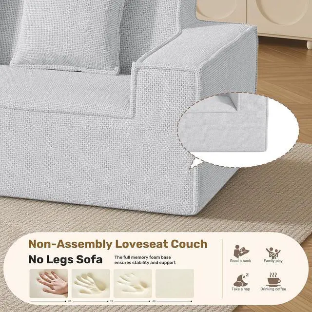 Alt view image 7 of 7 - 77'' Modern Small Loveseat, No Assembly Required Cloud Sofa Cloud Sofa Boneless Couches with 2 pcs Pillows for Living Room, Apartment(Polar Fleece-Grey)