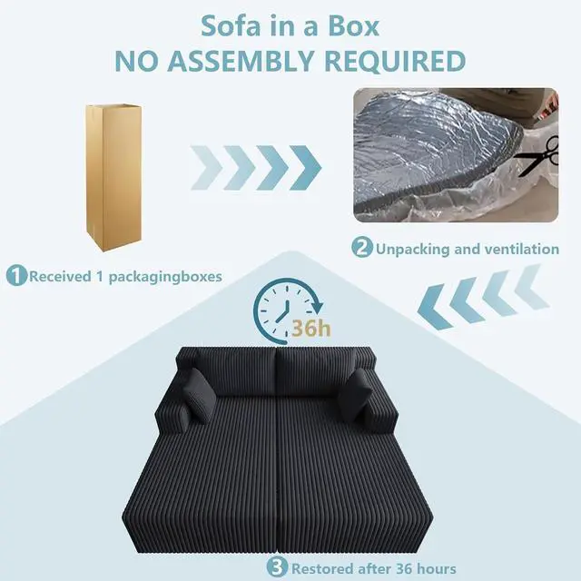 Alt view image 7 of 7 - 71"Oversized Chaise Lounge Chair,Sectional Double Lounge Chaise with Pillows, Upholstered Corduroy Boneless Lounge Chair, Fluffy Modern Loveseat Sleeper Sofa for Living Room or Bedroom (Black)