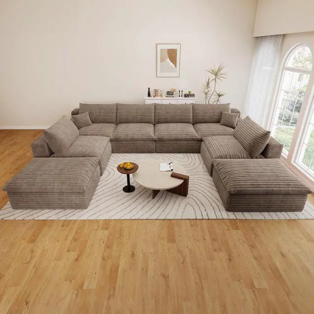 Alt view image 3 of 7 - 136" Cloud Sectional Couch with U-Shaped Chaise,6-Seater Corduroy Viral Boneless Sofa with Ottoman,Memory Foam Couches in a Box with Deep Seat for Living Room,No Assembly Required, Camel