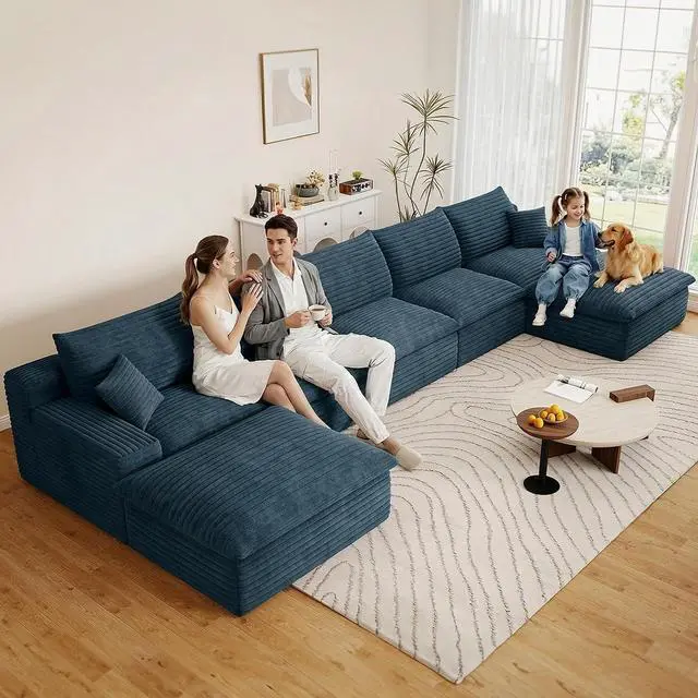 Main image of 165" Oversized Cloud Sectional Couch with U-Shaped Chaise,5-Seater Corduroy Viral Boneless Sofa with Ottoman,Memory Foam Couches in a Box with Deep Seat for Living Room,No Assembly Required, Blue