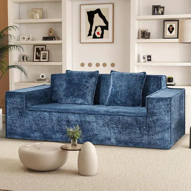 Main image of 77'' Modern Cloud Loveseat Sofa in Chenille, Deep Seat Boneless Couches Includes 2 pcs Pillows for Living Room, Bedroom, Apartment(Blue)