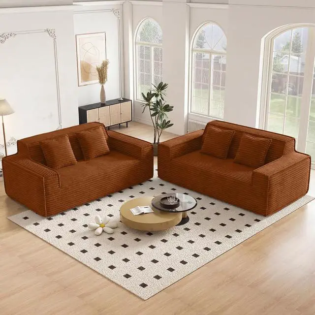 Main image of 75'' Modern Cloud Loveseat Sofa Set of 2, No Assembly Required Comfy Deep Seat Couches 2 pcs for Living Room, Bedroom, Apartment (Corduroy-Brown)