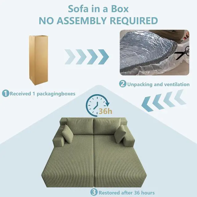 Alt view image 6 of 7 - 71"Oversized Chaise Lounge Chair,Sectional Double Lounge Chaise with Pillows, Upholstered Corduroy Boneless Lounge Chair, Fluffy Modern Loveseat Sleeper Sofa for Living Room or Bedroom(Green)