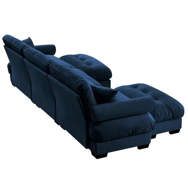 Alt view image 6 of 6 - 130"W Modular Sectional Sofa with 2 Ottomans, Oversized 3-Seater Couch with Waist & Throw Pillows, Comfy Velvet Deep Seat Upholstered Sofa for Living Room & Bedroom (Blue, 3-Seater with Ottomans)