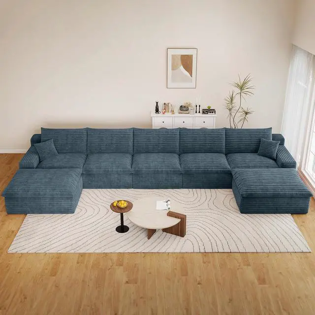 Alt view image 3 of 7 - 165" Oversized Cloud Sectional Couch with U-Shaped Chaise,5-Seater Corduroy Viral Boneless Sofa with Ottoman,Memory Foam Couches in a Box with Deep Seat for Living Room,No Assembly Required, Blue